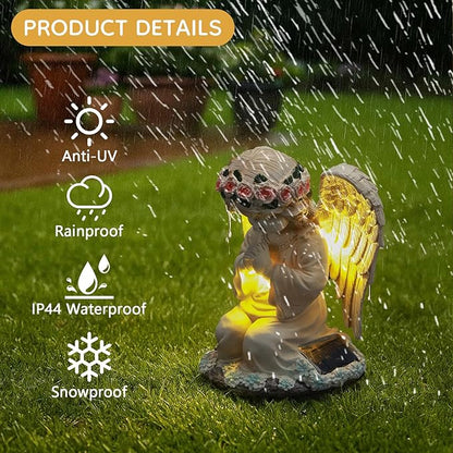 Solar Angel Prayer Statue, Memory Guardian Garden Decor with Warm Light - Religious Outdoor Decor, Auto On/Off LED Light, Memorial Gift for Cemetery, Patio & Gravesite