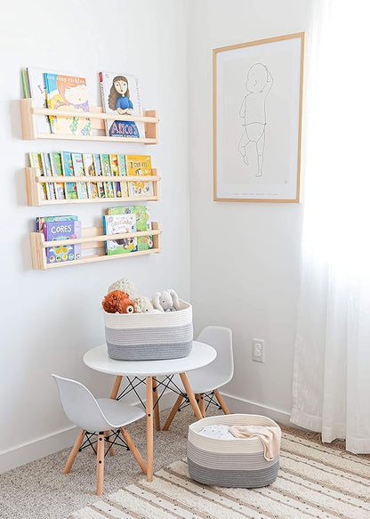 OrganiHaus Set of 3 Woven Storage Baskets for Organizing, Cotton Rope Organizer Bins for Shelves, Closet & Nursery, Dog Toy Basket, Decorative Bins for Toys, Towels & Books - 15x10x9, Grey