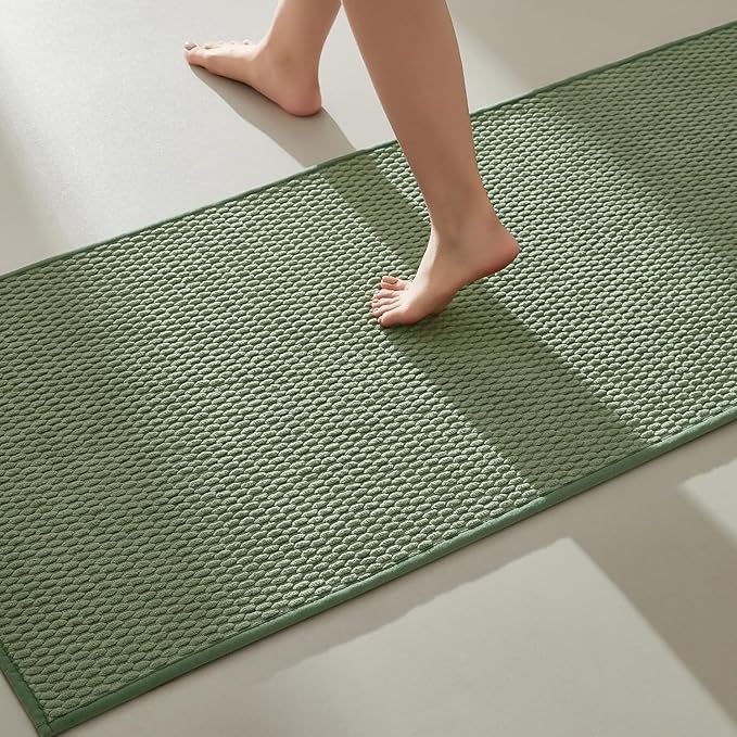 Bathroom Runner Rugs Non Slip Washable Chenille Bath Rug Super Absorbent Long Bath Mats Quick Dry Low Pile, Sage Green 24"x70"
