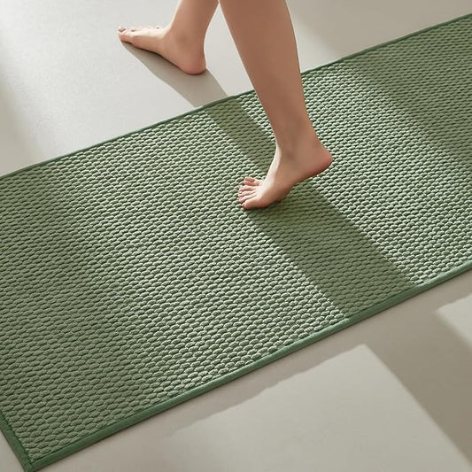 Bathroom Runner Rugs Non Slip Washable Chenille Bath Rug Super Absorbent Long Bath Mats Quick Dry Low Pile, Sage Green 24"x70"