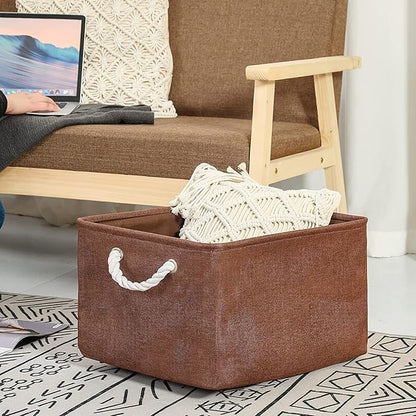 TheWarmHome Organization and Storage Basket for Organizing - 17x14x10 inch 3 Pack Fabric Storage Cubes, Collapsible Storage Bins for Shelves Closet Organizer Toy Gift Cloth (Brown)