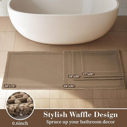 RESARE Waffle Bathroom Runner Rugs, Super Absorbent Bath Mat Non Slip Washable Quick Dry, Upgraded Ultra Soft Boho Bath Rugs with Tassels for Hallway Bedroom Laundry Room, 2'x6'(24"x72"), Brown