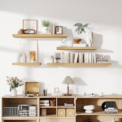 55 Inch Floating Shelves, 12 Inch Deep Floating Shelves for Wall, Floating Shelf with Invisible Brackets, Deep Shelves for Bathroom, Bedroom, Living Room, 1 Pack, Natural