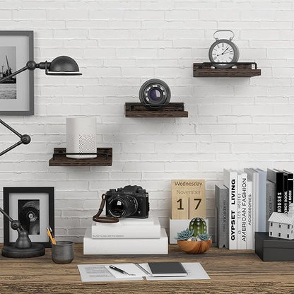 Small Floating Shelf, 6X6 Inches Farmhouse Wall Shelves for Living Room, Bedroom, Picture Frames, Plants, Kitchen, Set of 3 (Brown)