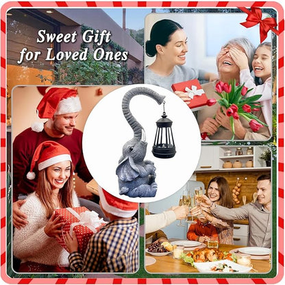 10.6 Inch Statue Elephant with Solar Outdoor Lights for Garden Decor，Lucky Present with Appeal for Birthdays(Man and Women and Family)，Unique Housewarming Presents and Yard Decor. (Gray)