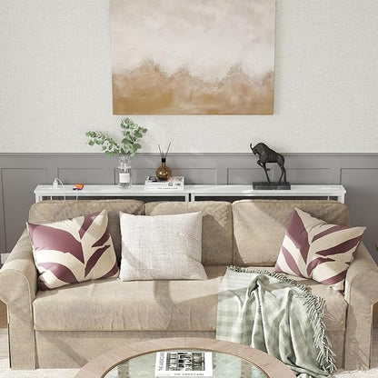 ELYKEN 2 Pack 5.9" Narrow Console Sofa Table with Power Outlets, 5.9" Dx39.4 Wx31.1 H Long Couch Table with Metal Frame and Charge Station with 6.5’ Extension Cord, White