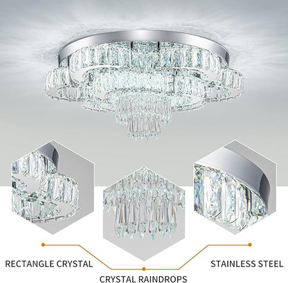 21 Inch Crystal Chandeliers with Remote Control LED Chandelier Modern Mount Flush Mount Chandelier Ceiling Light Fixtures for Bedroom Living Room Dining Room(Dimmable)
