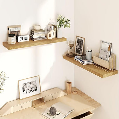 30 Inch Floating Shelves, Rustic Floating Wall Shelves 8 Inch Deep, 30 x 8 Floating Shelves for Home Decor, Deep Display & Storage Shelves for Kitchen, Bathroom, Living Room, Oak Color, Set of 2