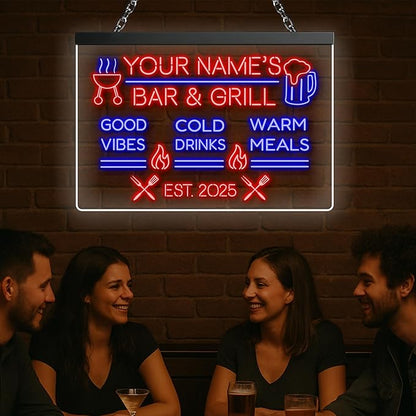 Personalized BBQ Neon Sign Custom Bar and Grill Sign Patio LED Lights Backyard Bar Signs for Men Outdoor Lighted Patio Acrylic Table Grilling Kitchen Home Garden Wall Decor