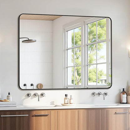 Bathroom Mirror 48" x 36", Large Rectangle Wall Mirror, Black Metal Frame Wall Mounted Mirrors for Bathroom, Vanity, Bedroom, Entryway Decor(Horizontal/Vertical)