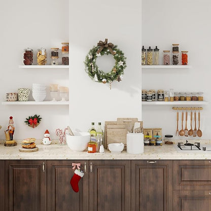 White Floating Shelves for Wall, 48 Inch Floating Shelves for Home Decor, Wall Mounted Rustic Wood Shelves, Bathroom, Hanging Deep Shelf for Bedroom, Living Room, Kitchen, 2 Packs