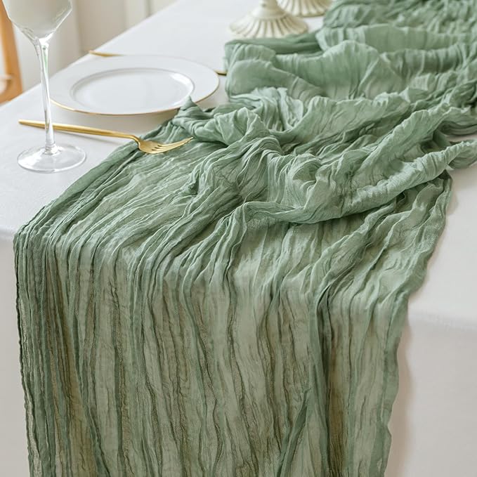 Sioloc 1 Pack Sage Green Cheesecloth Table Runner Fall Autumn Decor for Home 10ft Table Cloth for Tea Wedding Birthday Party Baby Bridal Shower Halloween Thanksgiving
