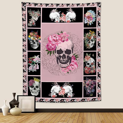 yowecso Sugar Skull Tapestry Horror Skeleton Tapestry Wall Hanging for Bedroom Rose Skull Tapestries Aesthetic Wall Decor for Home Dorm Living Room 40"x60"