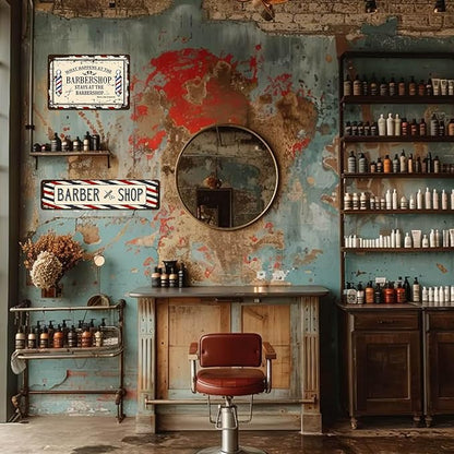 Barber Shop Decor Accessories - Vintage Barbershop Metal Tin Signs Haircut Wall Art Posters Gifts for Men Decorations - What Happens At The Barbershop Stays At The Barbershop Sign 8x12 Inch