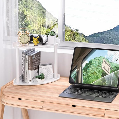 2-Tier Countertop Corner Organizer Shelf - 7x7x8 Inch, White Acrylic Bathroom Organizer for Countertop, Vanity Storage for Skincare, Cosmetics, Perfume