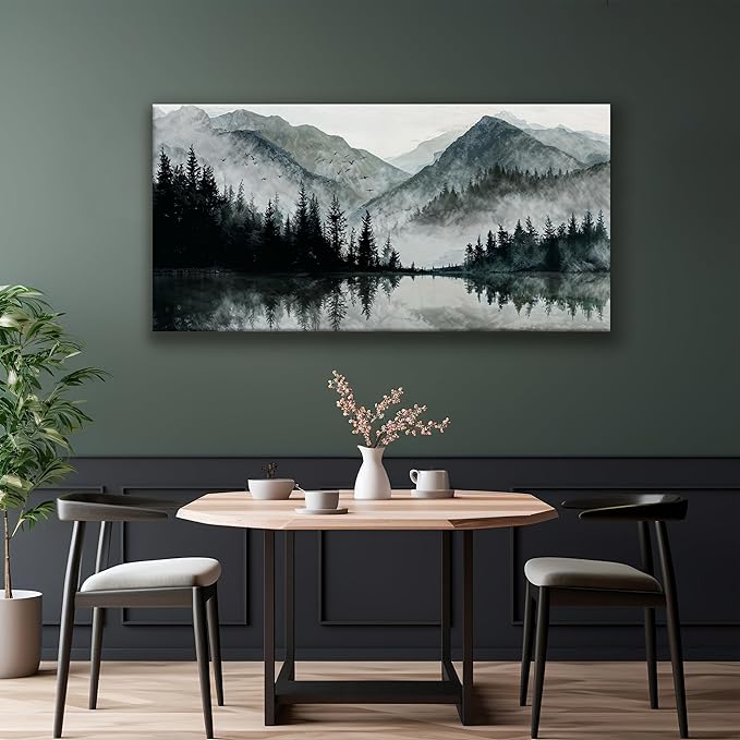 TAIJXAGSG Canvas Art Wall Decor Paintings Art Prints Modern Wall Art For Living Room Decorations Mountain Lake View Landscape Artwork Wall Bedroom Kitchen Office Home Wall Decor Artwork 24"×48"