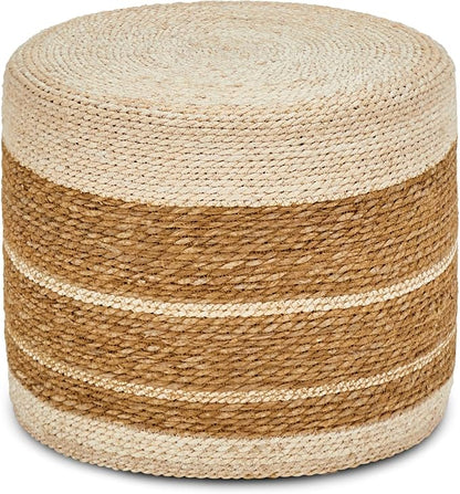 Wimarsbon 18'' Ottoman Pouf, Natural Braided Poof, Rustic Handweave Lounge Pouffe, Boho Footrest Stool for Bedroom, Accent Table or Seat for Living Room