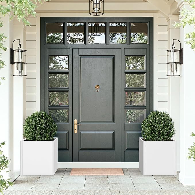 White Steel Square Planter 24" L x 24" W x 25" H,Cube Heavy Duty Flower Pot for Outdoor Plants with Drainage Holes,Metal Planter Box for Indoor and Outdoor All-Weather Use