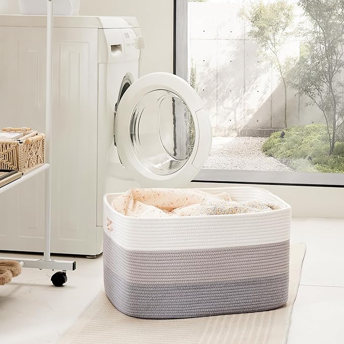 Blanket Basket,Rectangle Woven Baskets for Storage,65L Laundry Basket for Decorative Nursery Blanket,Toys,Dirty Clothes and Magazine in Shelves,Baby Room,and Living Room