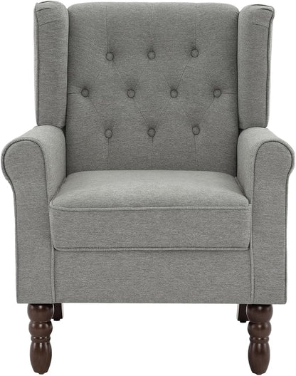 UIXE High Back Accent Chair, Upholstered Armchair in Fabric, Retro Wingback Arm Chair for Living Room, Comfy Single Sofa Bedroom Reading Seat with Solid Wood Legs - Light Gray