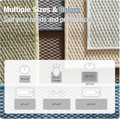 Bathroom Rugs Non Slip Washable, Super Absorbent Thin Bath Mat Quick Dry Low Pile Bathroom Rug, Denim Blue 24"x60"