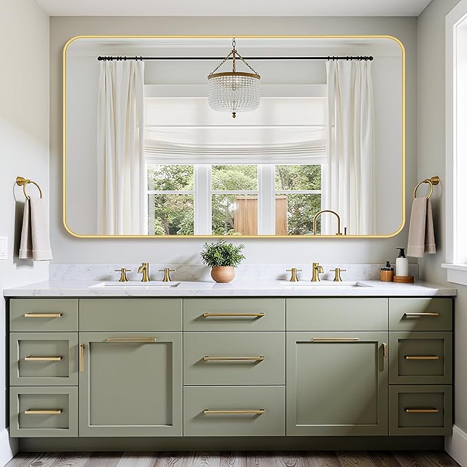 Bathroom Mirror 60" x 36", Large Rectangle Wall Mirror, Gold Metal Frame Wall Mounted Mirrors for Bathroom, Vanity, Bedroom, Entryway Decor(Horizontal/Vertical)