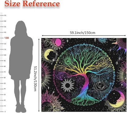 AACKart Blacklight Tapestry for Bedroom - Spiritual Tree of Life Wall Tapestry Glow in the Dark Wall Hanging 59.1 x 51.2 inches