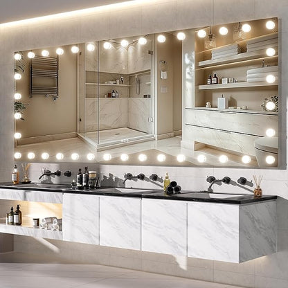 Hasipu LED Bathroom Mirror with Lights, 94" x 36" Hollywood Wall-Mounted Bathroom Mirror with 38 Dimmable Bulbs, 3 Colors Modes, Touch Control, Anti-Fog, Memory Function, Shatter-Proof, ETL Listed