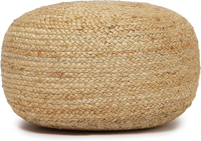 REDEARTH · Jute Circular Low Pouf Ottoman - Braided Pouffe Accent Sitting Round Footrest for Living Room, Bedroom, Nursery, kidsroom, Patio, Gym; 100% Jute Set of 2 (18"x18"x10"; Natural)