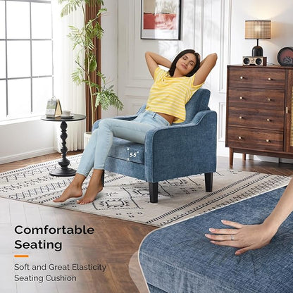 VINGLI Mid Century Modern Accent Chair Set of 2,Navy Blue Chenille Chairs for Living Room Upholstered Armchair with Scooped Arms for Bedroom,Apartment,Studio,Office,Waiting Room