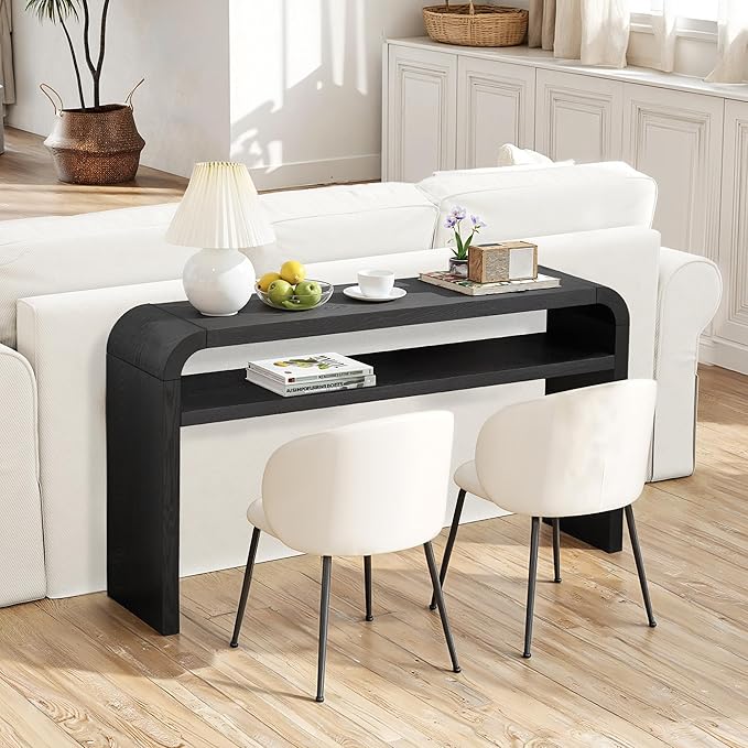 BECHAEO 59-Inch Long Console Table, 2-Tier Thickened Narrow Entryway Table, Farmhouse Console Tables Behind Couch, Retro Industrial Hallway Accent Tables for Living Room, Entrance