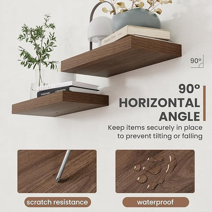 36 Inch Floating Shelves, 8 Inch Deep Floating Shelves for Wall, Hanging Shelf with Invisible Brackets, Deep Shelves for Bathroom, Bedroom, Living Room, Walnut, Set of 2