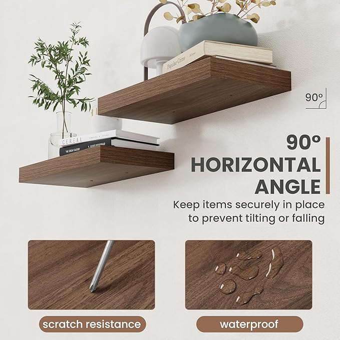 48 Inch Floating Shelves, 8 Inch Deep Floating Shelves for Wall, Hanging Shelf with Invisible Brackets, Deep Shelves for Bathroom, Bedroom, Living Room, Walnut, Set of 1