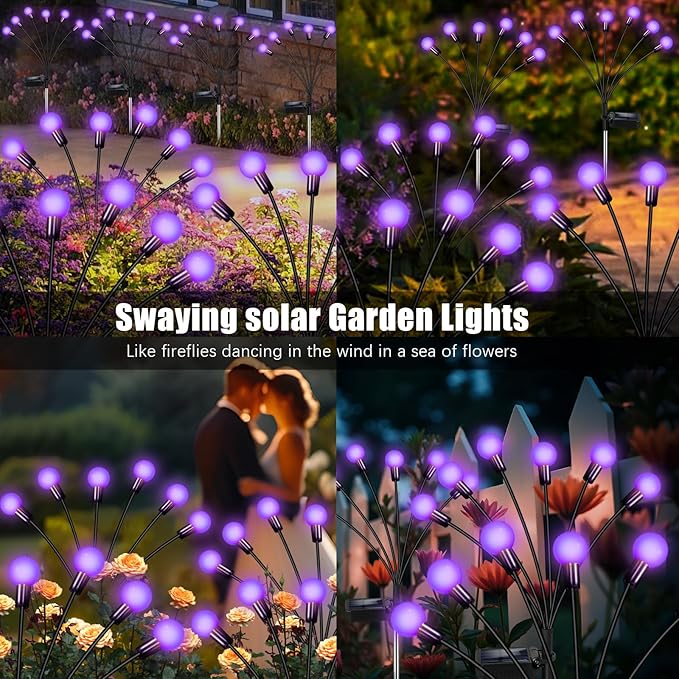 Solar Garden Lights Outdoor, Waterproof Solar Powered Lights for Yard Pathway Patio, Swaying Lawn Decor as Gardening Gifts for Women Holiday (Purple, 6 Pack 36 LED)