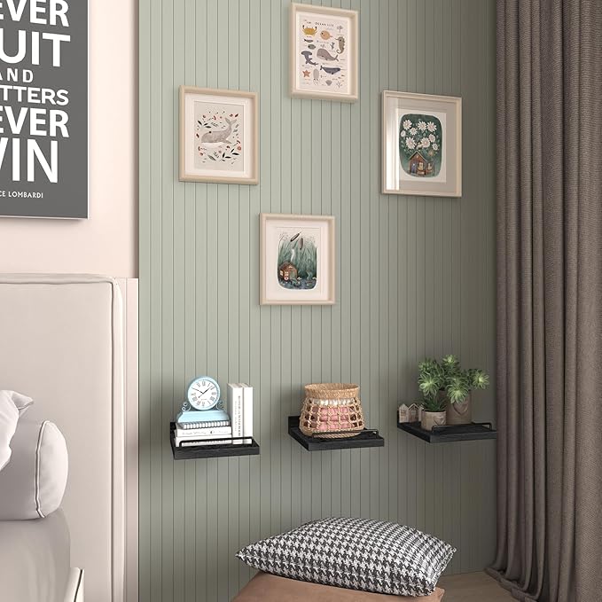 Small Floating Shelf, 6 X 6 Inches Farmhouse Wall Shelves for Living Room, Bedroom, Picture Frames, Plants, Kitchen, Set of 3 (Black)