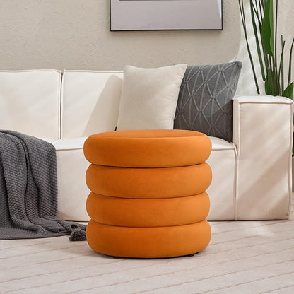 ONEVOG Round Storage Ottoman, 20" Small Ottomans Table with Removable Lid, Velvet Fabric Soft Footrest Stools for Couch, Upholstered Stuffed Circle Seat for Living Room/Bedroom/Dorm/Vanity, Orange