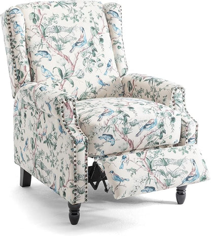 UIXE Floral Pushback Recliner Chair, Fabric Upholstered Armchair Push Back Accent Chair for Living Room, Rivet Trim Club Chair Home Theater Single Sofa Reading Seat - Bird