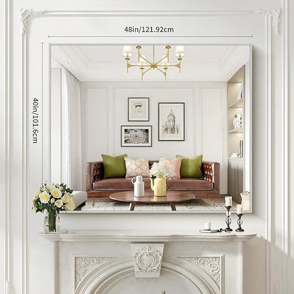 40x48inch Silver Bathroom Mirror, Silver Rectangle Mirror with Frame, Large Rectangular Wall Mirrors for Bathroom, Living Room, Hair Salon, Big Farmhouse Mirror Hang Horizontal/Vertical