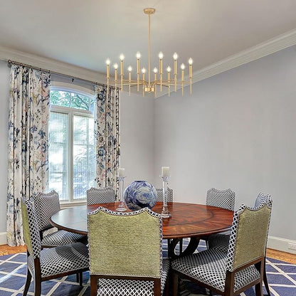 12 Light Gold Chandelier Light Fixture, Modern Farmhouse Chandeliers for Dining Room Light Fixture, Metal Candle Pendant Chandelier for Foyer Entryway Stairs Living Room Bedroom Kitchen