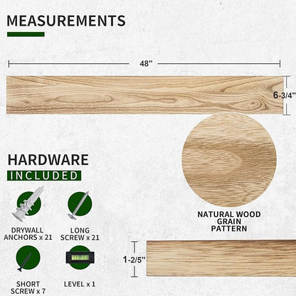 Wood Floating Shelves for Wall Set of 2, 48 Inch Wide Rustic Wooden Floating Shelves, Invisible Wall Mounted Display for Living Room Bedroom Kitchen Bathroom Office, Carbonized Black