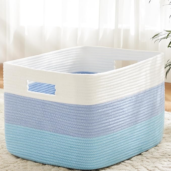 Blanket Basket,Rectangle Woven Baskets for Storage,30L Laundry Basket for Decorative Nursery Blanket,Toys,Dirty Clothes and Magazine in Shelves,Baby Room,and Living Room