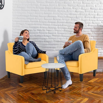 VINGLI Accent Chairs Set of 2 Living Room Chairs Yellow Reading Chair for Bedroom Scooped Arm Chair Mid Century Modern Accent Chairs Upholstered Comfy Chair for Apartment, Waiting Room