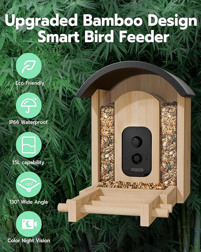 Bird Feeder with Camera, Smart Wild Bird Feeder for Outdoors with AI Identify, Solar Bird Feeder Watching Camera Auto Capture Birds & Real-time Notifications, Gifts for Birdlover (Arch)