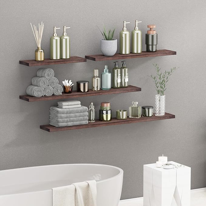 SAUMONIERES Floating Shelves 8 Inch Deep Solid Wood Wide Wall Shelf Set of 1 Wall Mounted for Bedroom Bathroom Living Room Kitchen, 55 Inch Walnut