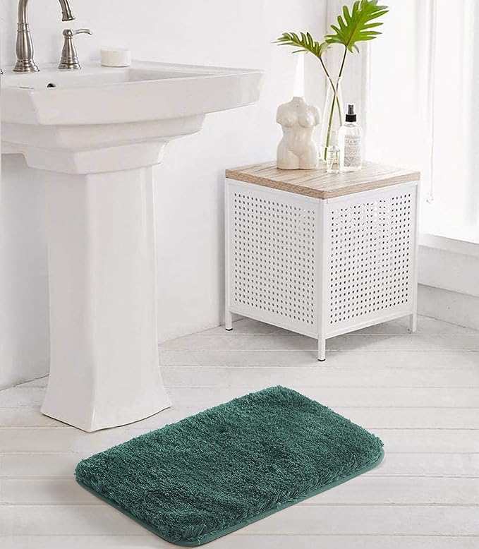 Suchtale Non Slip Bath Mat (16 x 24, Hunter Green) - Soft Microfiber Shaggy Mat, Water Absorbent, Machine Washable, Thick Plush for Shower
