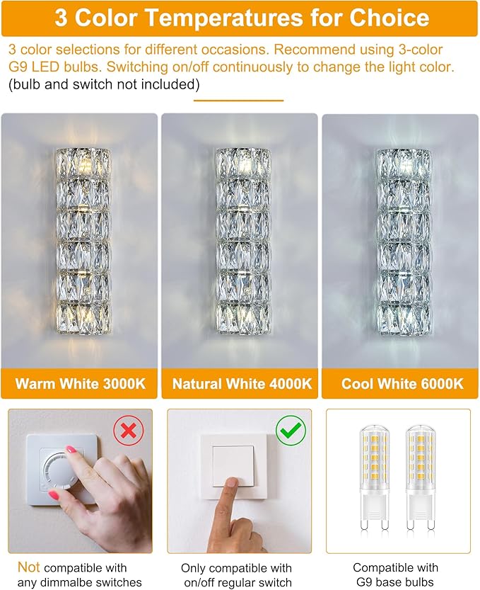 6 Layer Chrome Crystal Wall Sconce, Modern Wall Lamp Light Fixture for Bathroom Vanity, Stairway, Kitchen, Living Room, Bedroom, Hallway