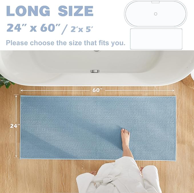 Bathroom Rugs Non Slip Washable, Super Absorbent Thin Bath Mat Quick Dry Low Pile Bathroom Rug, Denim Blue 24"x60"