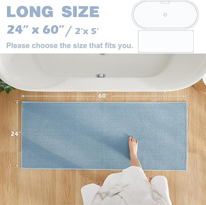 Bathroom Rugs Non Slip Washable, Super Absorbent Thin Bath Mat Quick Dry Low Pile Bathroom Rug, Denim Blue 24"x60"