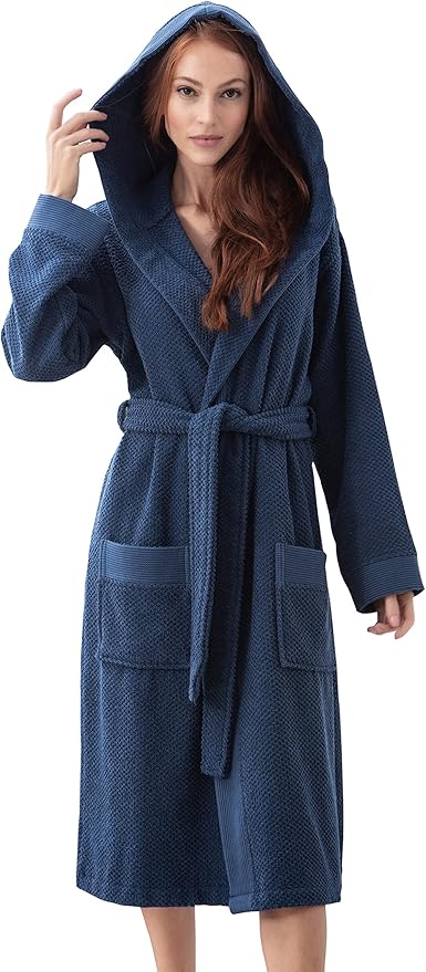 Organic Turkish Cotton Terry Hooded Kimono Bathrobe, Robe for Women
