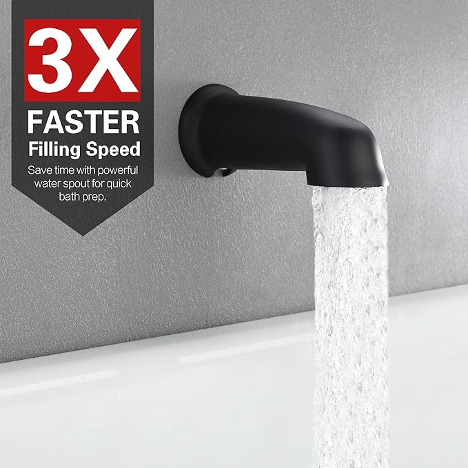 sumerain Modern Matte Black Tub and Shower Faucet Set with 6-Inch 6 Settings Rain Shower Head and Tub Spout, Valve Included